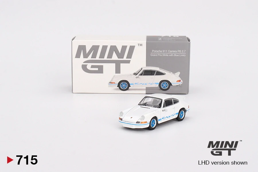 MiniGT #715 Porsche 911 Carrera RS 2.7 Grand Prix White with Blue Livery
