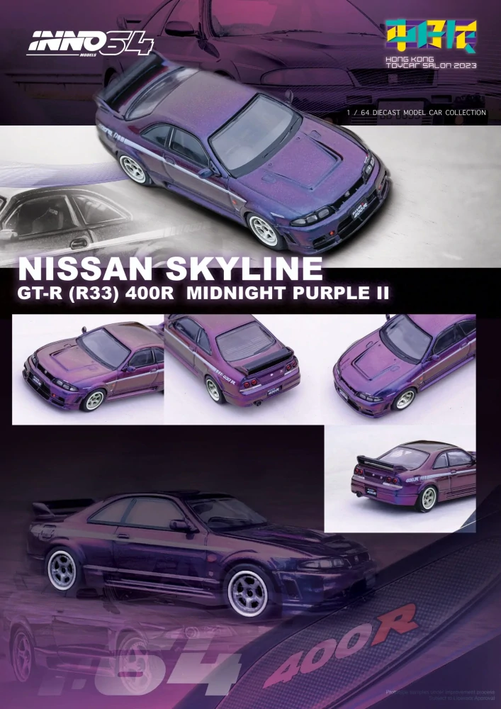 NISSAN SKYLINE GT-R (R33) NISMO 400R Midnight Purple II Hong Kong Toycar Salon 2023 Special Edtion 1:64 INNO64